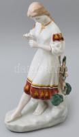 Virágszedő lány, Lomonosov jelzett orosz porcelán figura, kézzel festett, hibátlan, m:29 cm