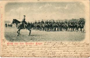 1899 (Vorläufer) Gruss aus dem Brucker Lager. Jos. Popper 99. / Cs. és kir. katonai laktanya, lovasság / K.u.k. military barracks, cavalry (EK)