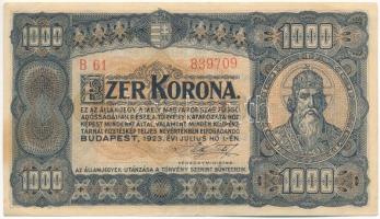 1923. 1000K nyomdahely-jelölés nélkül T:F szép papír Adamo K37