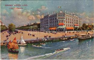 Venezia-Lido, Venice; Grand Hotel, tram, steamship, sailboat, boats, artis signed