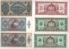 6db-os Pengő bankjegytétel, közte 1941. 20P hamis zöld nyilaskeresztes felülbélyegzéssel T:XF-F