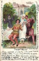 Margaret in front of the city gate litho