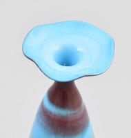 Antik kékes színezésű pilleüveg váza, jelzés nélkül, hibátlan, m: 19 cm