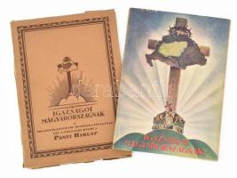 cca 1928 Igazságot Magyarországnak! Trianon kegyetlen tévedései. A Pesti Hírlap ötvenéves fennállása alkalmából. Szerk.: Légrády Ottó. Irredenta kiadvány, gazdag képanyaggal, térképekkel, érdekes írásokkal. 150 p. Jó állapotban, eredeti, illusztrált papír tékával (tékán szakadás)