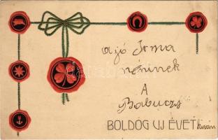 1902 Boldog Újévet! / New Year greeting art postcard. B.R.W. 266. Art Nouveau, Emb. litho (EK)