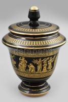 I. Spyropoulos, 24k arannyal díszített fedeles váza, jelzéssel, hibátlan, m: 18 cm