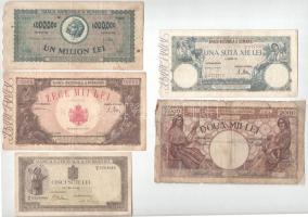 Románia 1940-1945. 7db-os bankjegy tétel T:F,VG Romania 1940-1945. 7pcs of banknotes lot C:F,VG