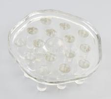 Skandináv öntött üveg asztaldísz, jelzés nélkül, vastag üveg, d: 19 cm, m: 7 cm