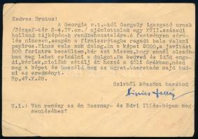 1947 Pipics Zoltán (1900-1975) művészettörténész, az OSZK főkönyvtárosának (1953-1962) gépelt sorai ...