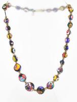 Olasz millefiori üveggyöngy nyaklánc, h: 40 cm
