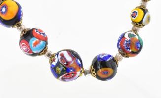 Olasz millefiori üveggyöngy nyaklánc, h: 40 cm