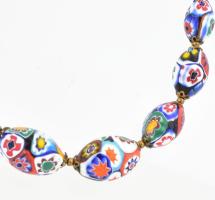 Olasz millefiori üveggyöngy nyaklánc, h: 45 cm