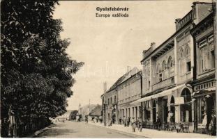 Gyulafehérvár, Alba Iulia; Európa szálloda, Judovits üzlete, Népbank. Weisz Bernát kiadása / hotel, shop, bank