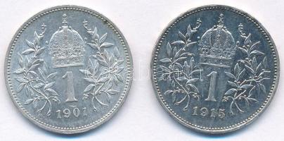 Ausztria 1901. 1K Ag "Ferenc József" + 1915. 1K Ag "Ferenc József" T:XF,AU Austr...