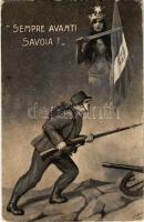 Sempre Avanti Savoia! / WWI Italian military art postcard, patriotic propaganda (kopott sarkak / worn corners)