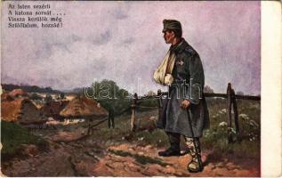 Az Isten vezérli a katona sorsát... / WWI Austro-Hungarian K.u.K. military art postcard. A.F.W. III/2. Nr. 632. (EK)