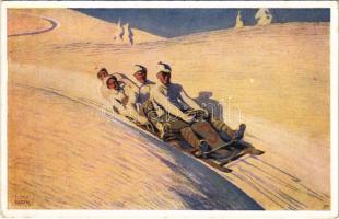 Szánkózás, téli sport / Sledding, boblsed, bobsleigh, winter sport. B.K.W.I. 518-3. s: Otto Barth (EK)