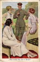 1916 Nun machen Sie abern Punkt! / WWI German military art postcard, soldier flirting with ladies (EK)