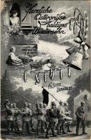 Herzliche Ostergrüße und baldiges Wiedersehn / Húsvéti üdvözlet / WWI German military art postcard, Easter greetings (EK)