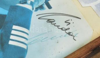 Niki Lauda autóversenyző és légitársaság tulajdonos autográf aláírása őt magát ábrázoló képen. Üvege...