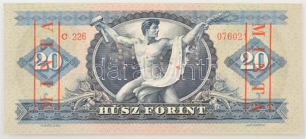 1962. 20Ft "C 226 - 076021" sorszámmal, piros "MINTA" felülnyomással és perforác...