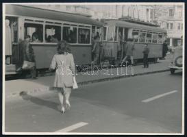 cca 1960 A 45-ös villamos Budapesten, fotó, szép állapotban, 8,5×11,5 cm