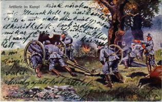 1915 Artillerie im Kampf / WWI Austro-Hungarian K.u.K. military art postcard. Offizielle Karte für Rotes Kreuz, Kriegsfürsorgeamt Kriegshilfsbüro Nr. 131. s: K. Schnorpfeil (EK)