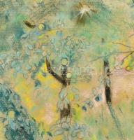 Johan Hugó (1891-1956), kétoldalas mű: Kertrészlet, 1947. Pasztell, papír, jelzett. Hátoldalán: Férf...