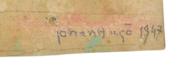 Johan Hugó (1891-1956), kétoldalas mű: Kertrészlet, 1947. Pasztell, papír, jelzett. Hátoldalán: Férf...