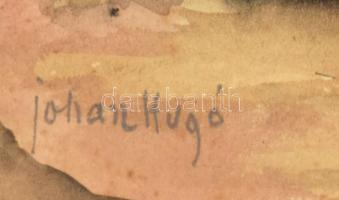 Johan Hugó (1891-1956): Vízparti táj (Dunapart Budapestnél?). Akvarell, ceruza, papír, jelzett. Prov...