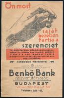 cca 1930 M. Kir. Osztálysorsjegy főelárusító - Benkő Bank Rt. kétoldalas reklámlapja