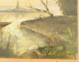 Olvashatatlan jelzéssel (jobbra lent): Pecázó. Akvarell, papír. 20x27 cm. Üvegezett, dekoratív, fake...