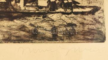 Imre István (1918-1983): Országház (Budapest, hajók a Dunán). Rézkarc, papír, jelzett. Üvegezett fak...