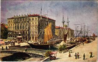 Trieste, Trieszt; Canale, Ponterosso e Piazza / canal, bridge (Rb)