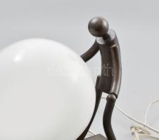 Art deco stílusú asztali lámpa, bronzlemez, üveg, 20x11x27 cm