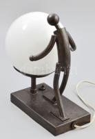 Art deco stílusú asztali lámpa, bronzlemez, üveg, 20x11x27 cm