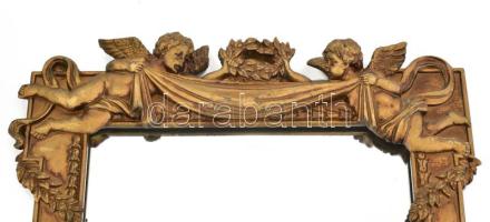 Puttó figurákkal díszített keretes tükör, támasztós, műgyanta, 28x25 cm