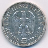 Német Harmadik Birodalom 1936D 5M Ag "Hindenburg" T:XF karc
German Third Reich 1936D 5 Re...