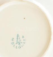 Hollóházi porcelán teáskanna, csésze és alj. Matricás, jelzett, kissé kopott, m: 5,5-15 cm, d: 10-14...