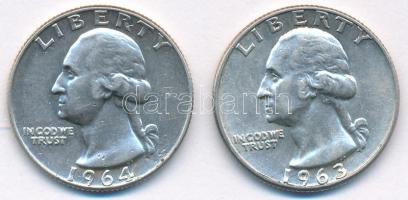 Amerikai Egyesült Államok 1963D 25c Ag + 1964. 25c Ag T:AU
USA 1963D 25 Cents Ag + 1964. 25 Cents A...