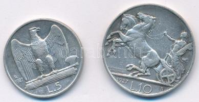 Olaszország 1927R 5L Ag "III. Viktor Emánuel" + 10L Ag "III. Viktor Emánuel" T:X...