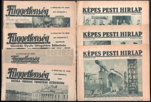 1934-1938 A Függetlenség című újság 4 db száma + 3 db Képes Pesti Hírlap, közte Móra Ferenc temetése Szegeden