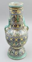 cca 1900 Mázas kerámia váza, alján kivehetetlen jelzéssel, sérülésekkel, m: 32,5 cm