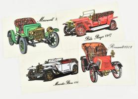 Vintage autókat ábrázoló matricák, 4 db különböző, 16x10 cm körül