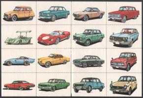 Retró bélyegformájú gyűjtőképek (autós, motoros, állatos), 4 ívben össz. 48 db, egy kép mérete: 8x5,...
