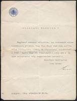 1914 Bp., báró Hazai Samu (1851-1942) honvédelmi miniszter autográf aláírással ellátott, gépelt levele