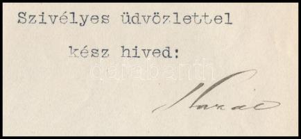 1914 Bp., báró Hazai Samu (1851-1942) honvédelmi miniszter autográf aláírással ellátott, gépelt leve...