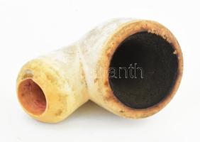 Tajtékpipa fej, kis lepattanással, rajta tüzet fújó sárkány berakással, eredeti bőr tokjában, L. Sch...