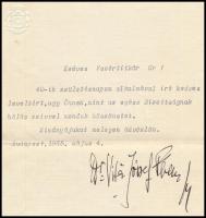 1935 Bp., Habsburg-Lotaringiai József Ferenc (1895-1957) főherceg autográf aláírása 40. születésnapj...