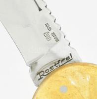 Nagy István Érd, egyedi készítésű, jelzett rugós bicska. Agancs, réz. Nyitva 25,5 cm. Kiváló állapot...